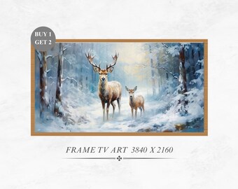 Samsung Frame TV Art, Moose in the Snow Winter Art for Samsung TV, TV Wall Art, Christmas Decor, Holiday Decor