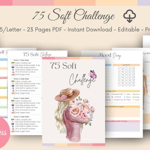 75 Soft Challenge Tracker Printable, 75 Hard, 75 Soft Challenge , 75 Soft, 75 Hard Challenge, Weight Loss Journal image 1