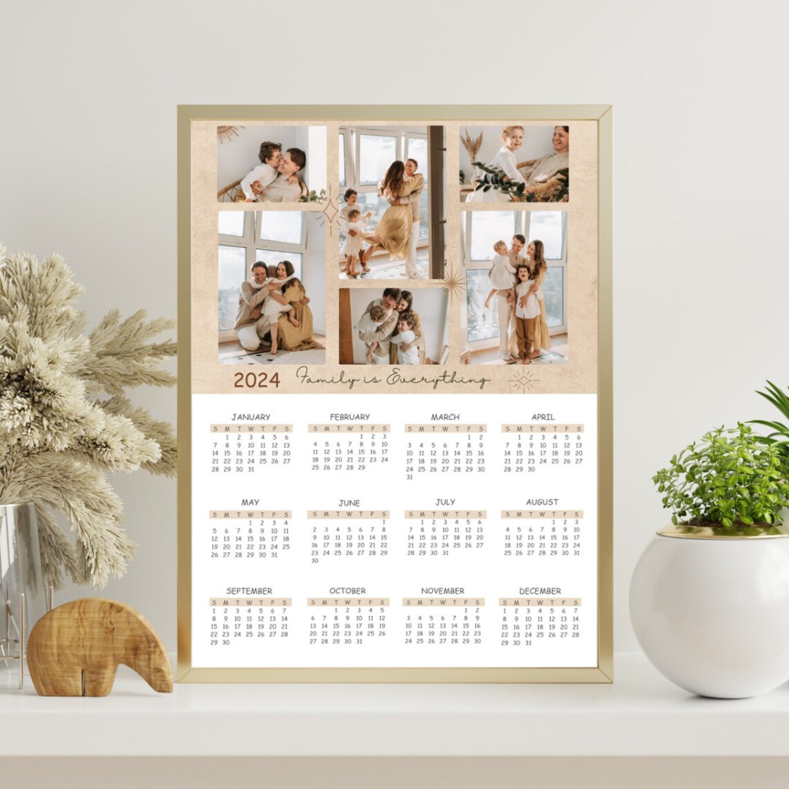 Editable Photo Collages 2024 Calendar Template, Printable 18 X 24 Inch