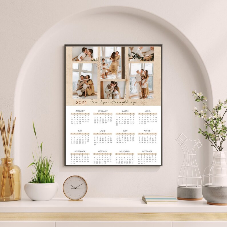 Editable Photo Collages 2024 Calendar Template, Printable 18 X 24 Inch