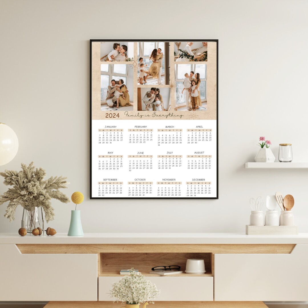 Editable Photo Collages 2024 Calendar Template, Printable 18 X 24 Inch
