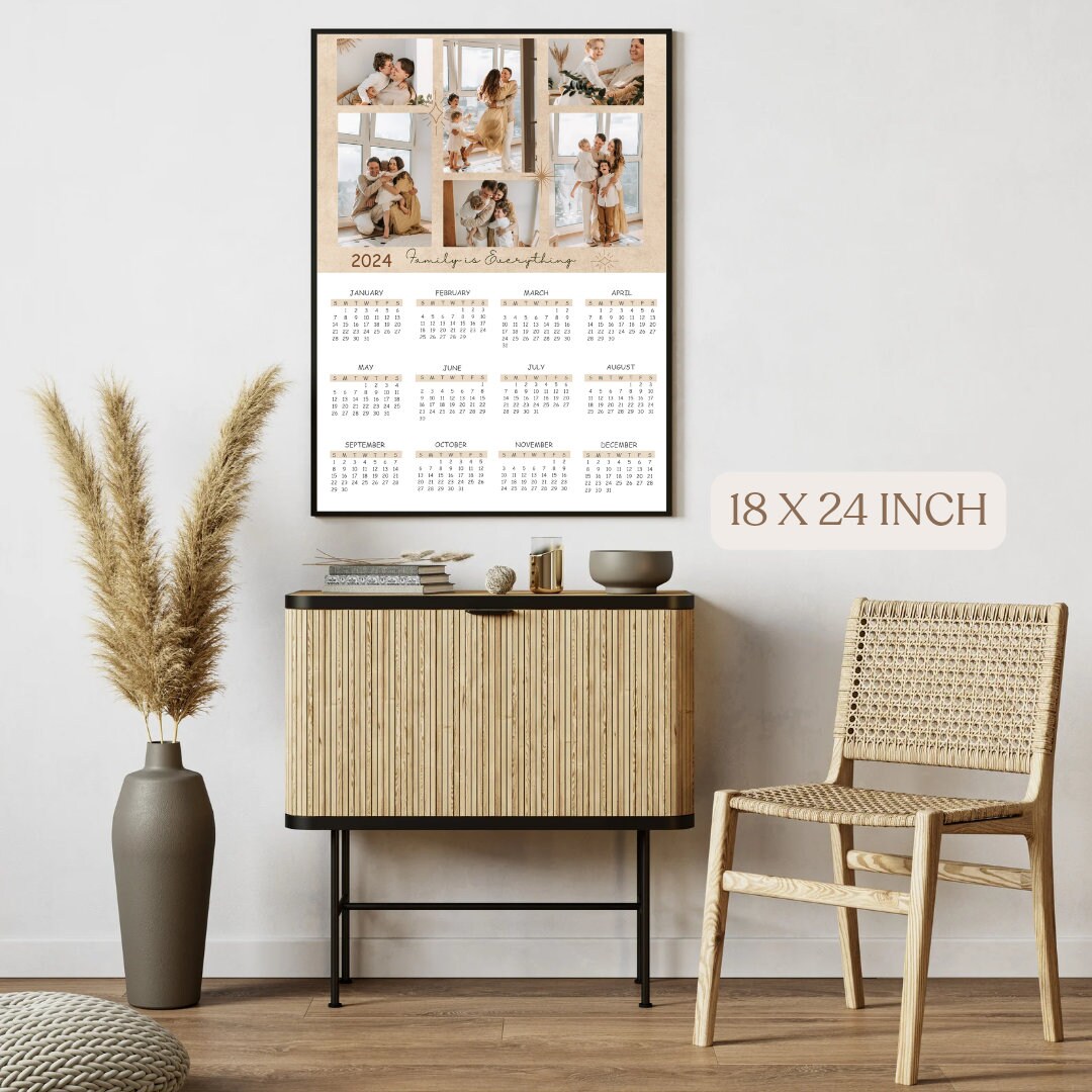 Editable Photo Collages 2024 Calendar Template, Printable 18 X 24 Inch