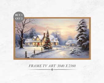 Samsung Frame TV Art, Winter Christmas Landscape Painting TV Art, Vintage Samsung TV Art, Holiday Decoration, Christmas Decoration