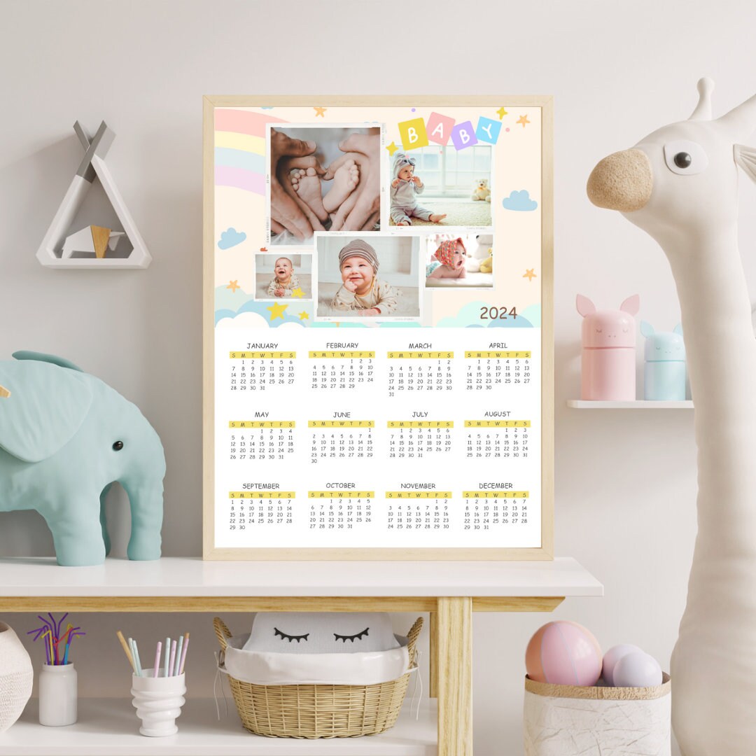 2024 Photo Collages Yearly Calendar Template Editable 18 X 24 Etsy