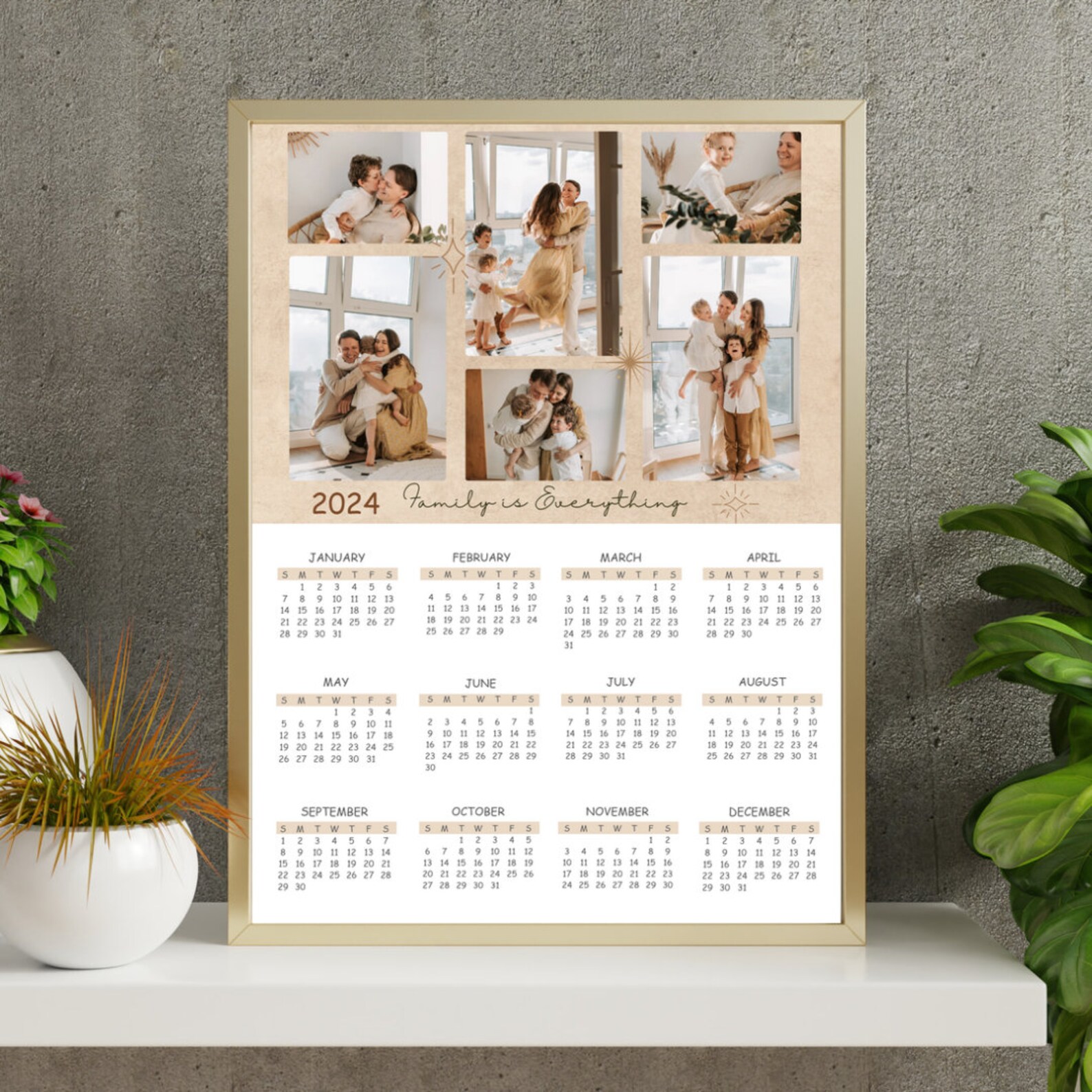Editable Photo Collages 2024 Calendar Template, Printable 18 X 24 Inch Editable Calendar 2025 Canva
