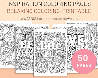 50-Page Adult Inspiration Coloring Pages Printable, Relaxing Coloring Pages, Coloring Book