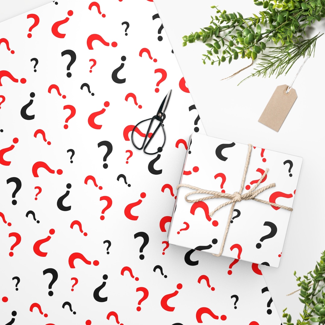 Question Mark Wrapping Paper, Red and Black, Gift Wrap, Unique Gift