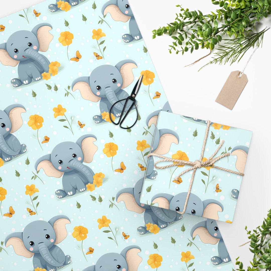 Cute Elephant Baby Shower Wrapping Paper, Baby Party, Newborn Wrapping Paper, Gift Wrap, Unique