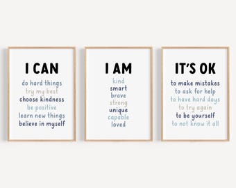 Kids Affirmations Poster Set of 3, Motivational Poster Daily Affirmations Wall Art Bundle, Positive Affirmations, Classroom Decor Bundle