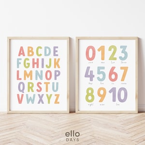 Alphabet Numbers 1-10 Printable Wall Art Bundle | Rainbow Educational ABC Poster Set | Kids Room Playroom Homeschool Classroom Nursery Decor