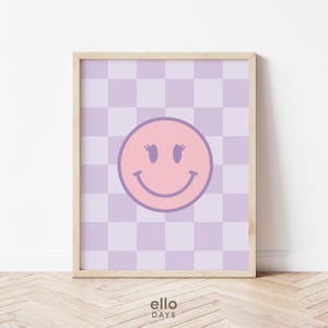 Décoration de chambre fille visage souriant, art mural girly, impressions de salle de jeux pour toute petite fille, décoration d'affiche de dortoir adolescente, impressions pour chambre de petite fille rose violet