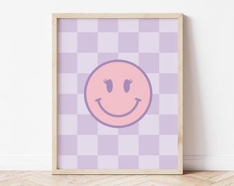 Girl Smiling Face Room Decor Girly Wall Art, Toddler Girl Playroom Prints, Teen Girl Dorm Room Poster Decor, Purple Pink Girl Nursery Prints