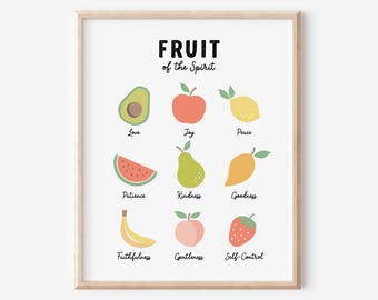 Fruit of the Spirit Christian Wall Art Printable, Scripture Wall Art Modern Christian Print, Bible Verse Wall Art Kids Room Decor