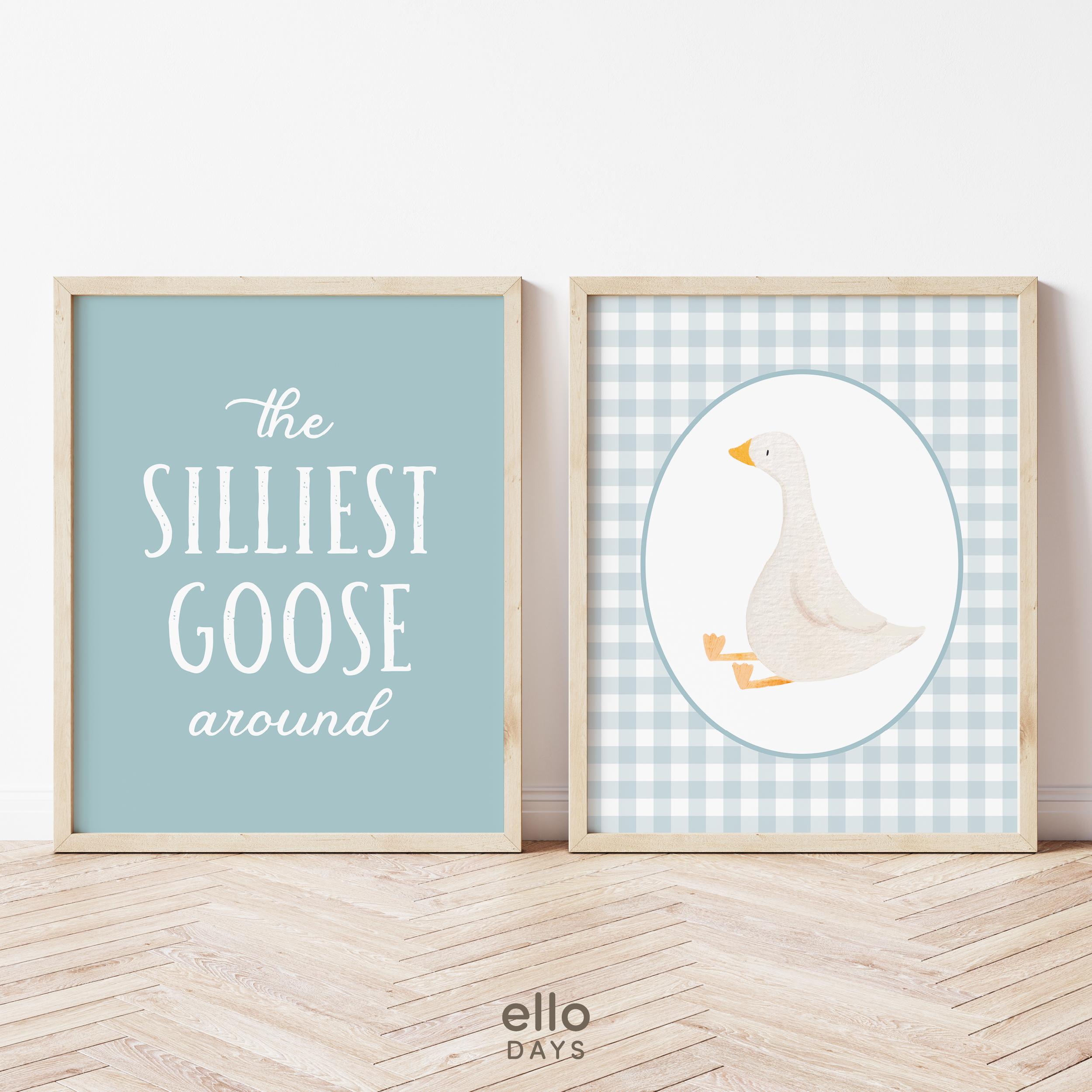Silly Goose Wall Art Silliest Goose Around Prints Set of 2, Blue ...