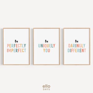 Lot de 3 affiches motivantes sur la pleine conscience sur l'amour de soi, affirmations positives pour enfants, décoration murale pour bureau, Imparfait Unique