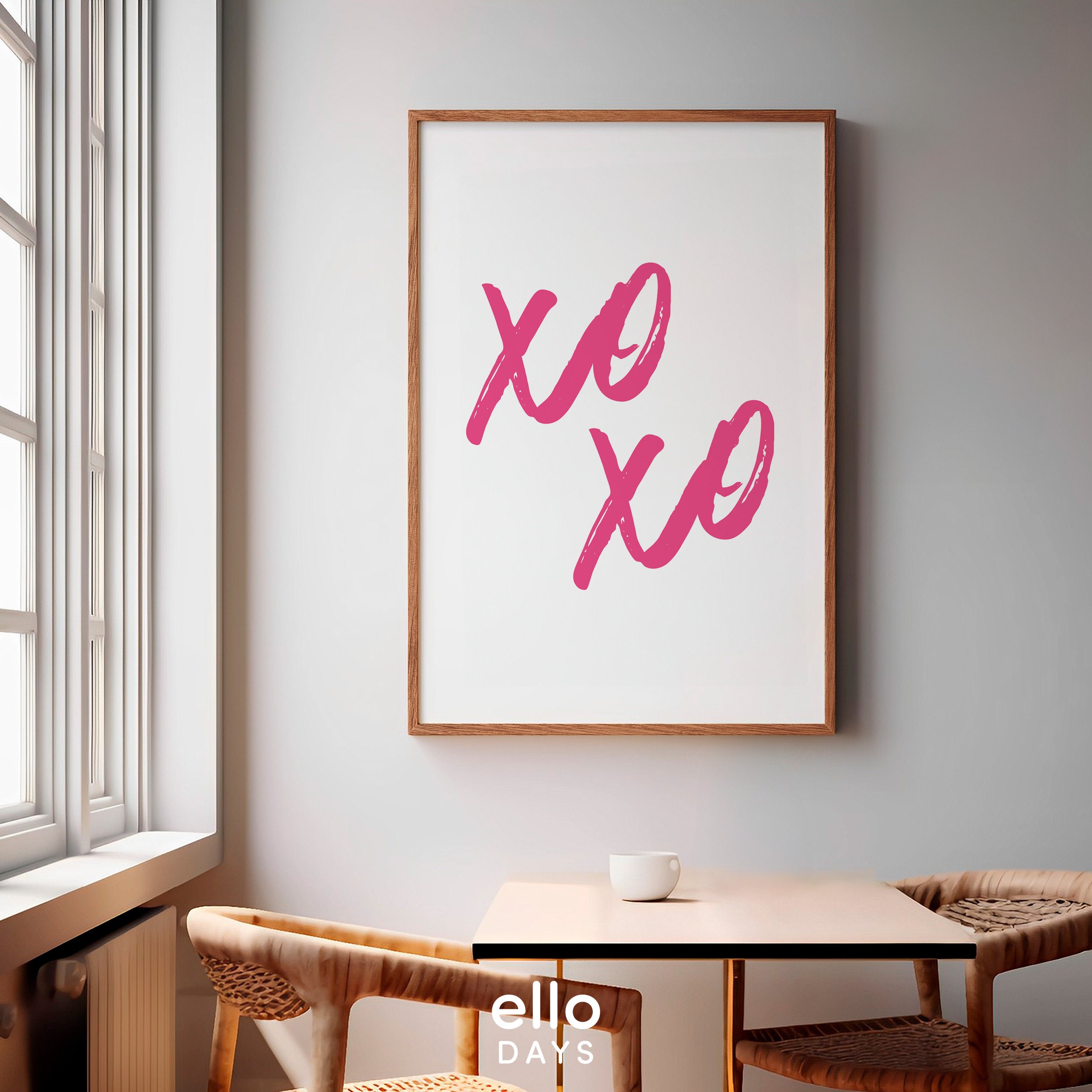 XOXO Pink Wall Sign, Modern Women Wall Decor, Living Room Accent Print ...