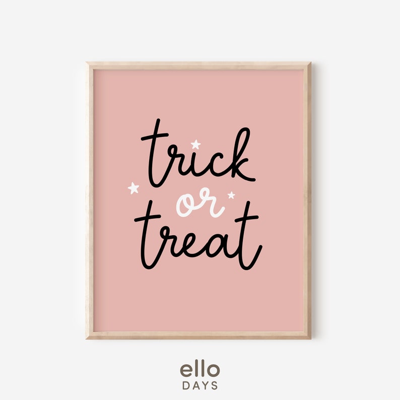 Pink Halloween Trick or Treat Printable Sign Halloween Wall - Etsy