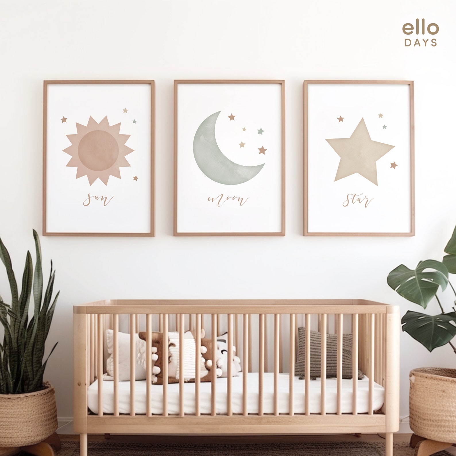 Neutral Sun, Moon, Star Nursery Wall Decor Set of 3 Prints, 3 Piece ...