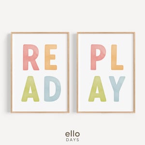 READ PLAY Printable Wall Art Bundle | Rainbow Playroom Homeschool Classroom Decor | Toddler Kids Wall Art Print Set | Baby Nursery Digital