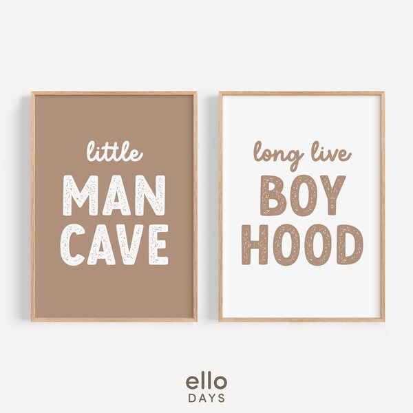 Little Man Cave Long Live Boyhood Wall Art Printable Bundle | Baby Toddler Boys Kids Room Decor | Neutral Brown Playroom Poster Print