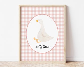 Dumme Gans, Gingham Rosa Kinderzimmer Wand Kunst Dekor, Dumme Gans Landhaus Kern Baby Kleinkind Mädchen Raum Dekor