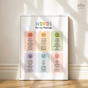 Words for My Feelings Poster, Emotions Therapy Educational Print, School Counselor, Therapist Office Wall Decor