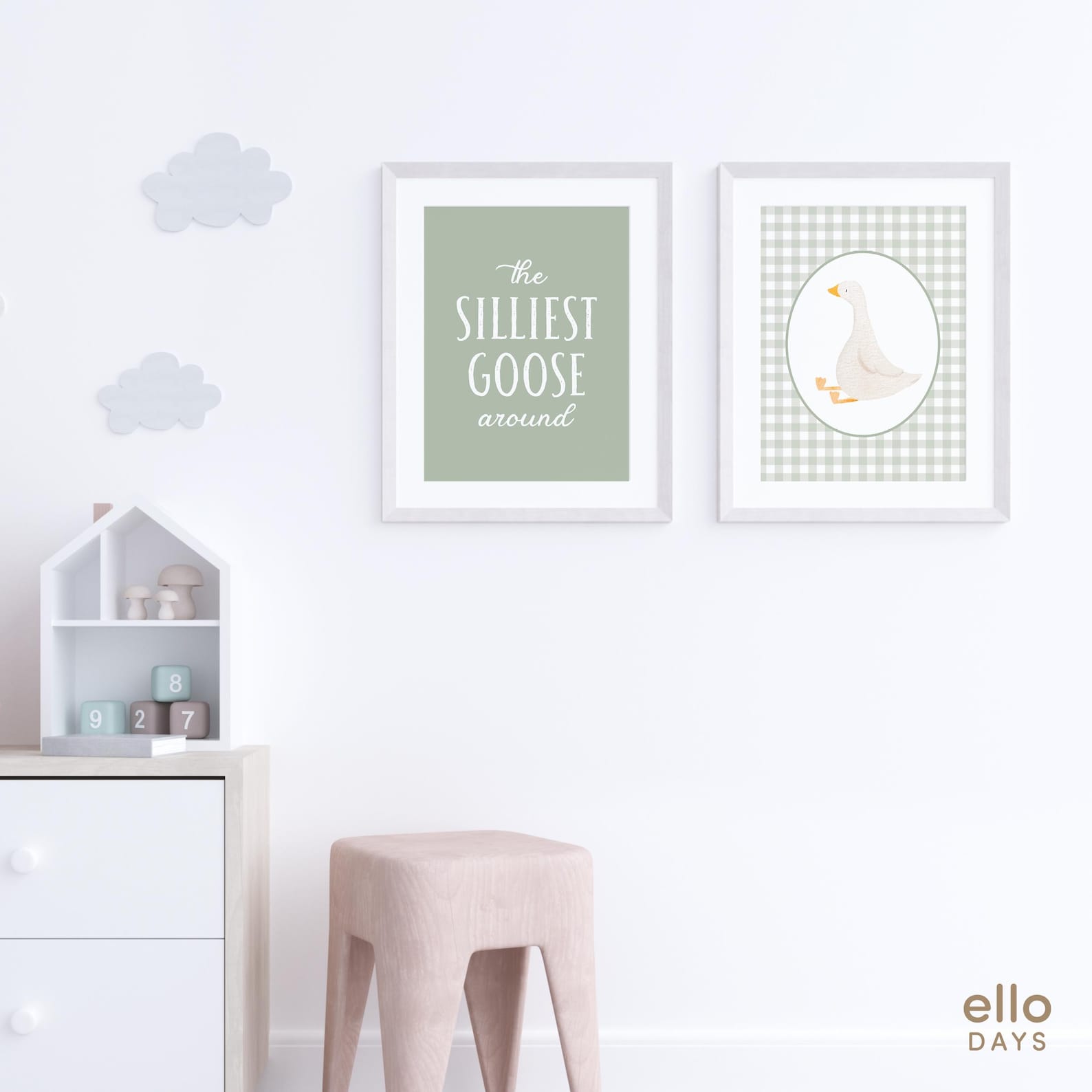 Silly Goose Wall Art Silliest Goose Around Prints Set of 2, Sage Green ...