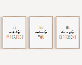 Positive Affirmations for Kids Poster Set of 3, Motivational Poster, Self Love Mindfulness Gallery Wall Set, Therapy Office Decor
