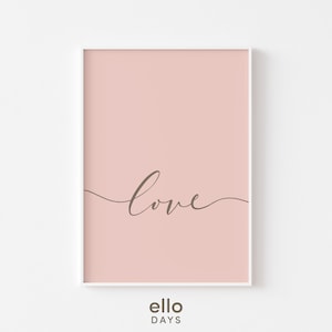 Love Script Printable Wall Art, Blush Pink Love Calligraphy Print ...
