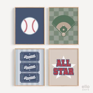 Baseball Nursery Wall Art Set of 4, Printable Sports Decor for Boys Room, Kids Baseball Wall Prints, Baseball Art for Toddler Room