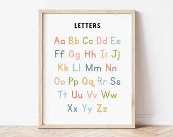 Alphabet Letters Educational Poster, ABC Wall Print, Toddler Learning Prints, Preschool Classroom Decor
