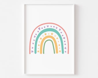 Boho grillige regenboog pastel kleur print, regenboog confetti kunst aan de muur, gemengde kleur regenboog poster, kinderkamer decor, speelkamer kunst afdrukbaar