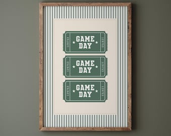 Game Day Vintage Stripes Ticket Wall Art Print, Sports Football Basketball Soccer Game Poster, Boy Room Nursery Decor