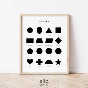 Forme minimaliste Arte da parete stampabile in nero / Poster di apprendimento educativo / Sala giochi per bambini Homeschool Arredamento in classe / Download digitale