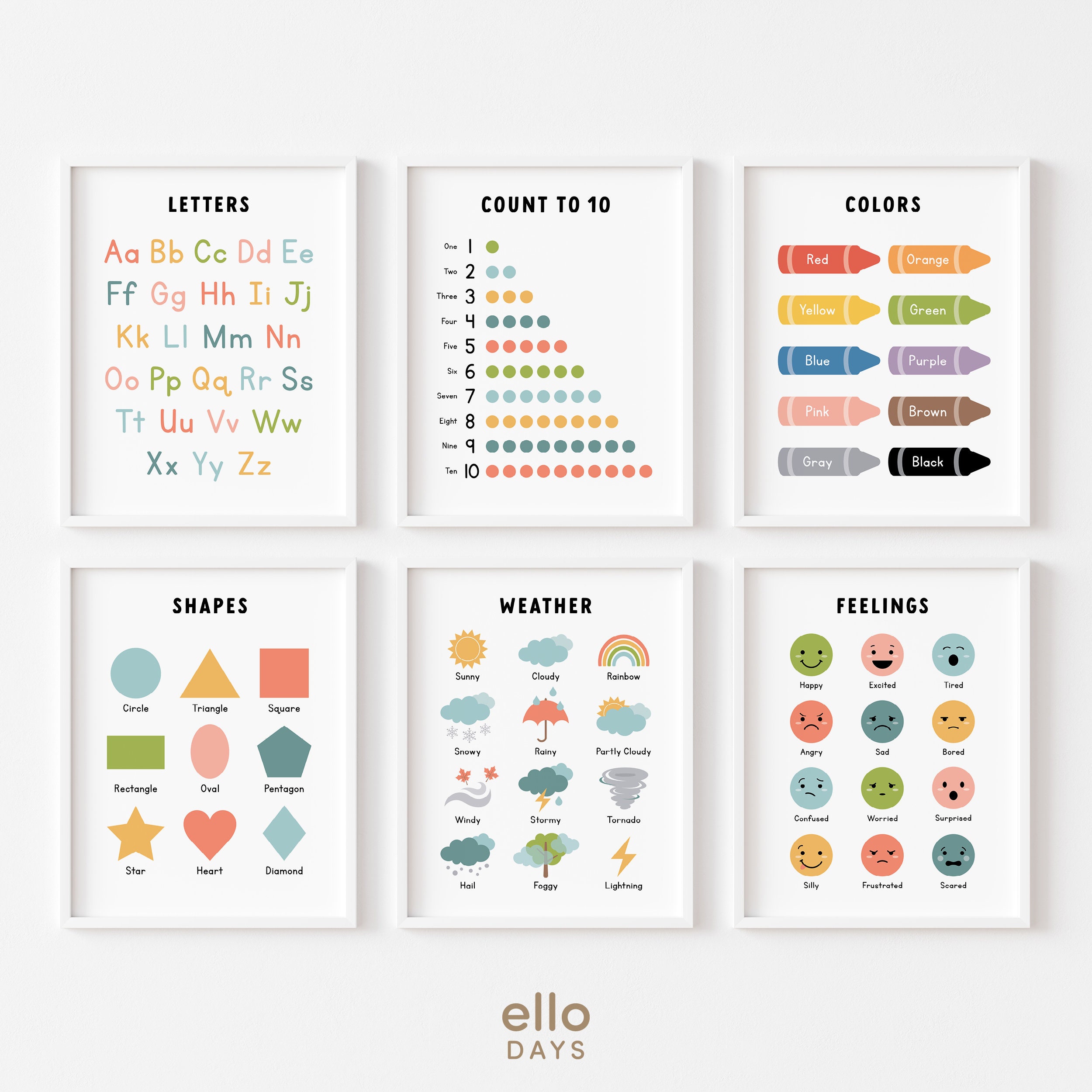 Toddler Preschool Educational Posters, Set of 6 Classroom Prints ...