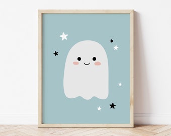 Halloween Cute Ghost Printable Wall Art Blue | Halloween Print Decor | Kids Room Playroom Nursery Poster | Home Decoration Digital Print