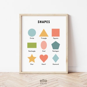 Toddler Shapes Poster Print, Playroom Wall Art, Preschool Homeschool Decor, Educational Learning Classroom Printable