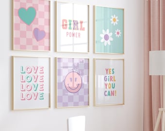 Girls Room Decor Girl Power Prints Gallery Wall Set of 6, Teen Girl Wall Decor, Toddler Girl Playroom Poster Bundle, Pink Nursery Wall Art