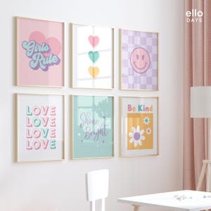 Lot de 6 affiches murales pour chambre de fille, affiches de salle de jeux pour fille, décoration murale adolescente, art mural rose pour chambre de bébé, lot de règles pour filles