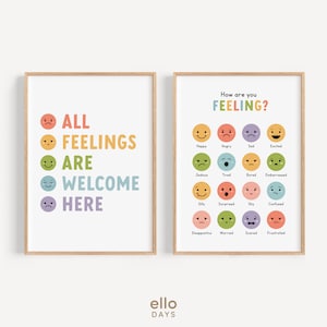 All Feelings Welcome Poster Bundle, School Counselor Therapist Office Decor, Calm Down Corner Print, Emotions Poster, Motivational Poster