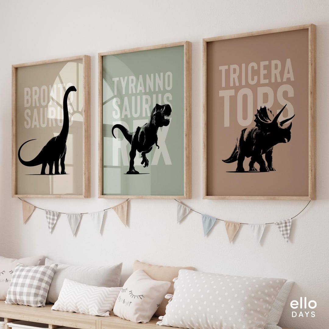 Dinosaur Wall Art Set of 3 Prints, Dino Boys Room Wall Decor, Toddler ...