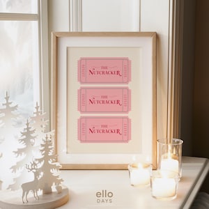 Rosa Nussknacker Ticket Druck, Pastell Weihnachtsdekor Wandkunst, Trendy Weihnachtsplakat, Urlaub Ästhetische Wanddekoration
