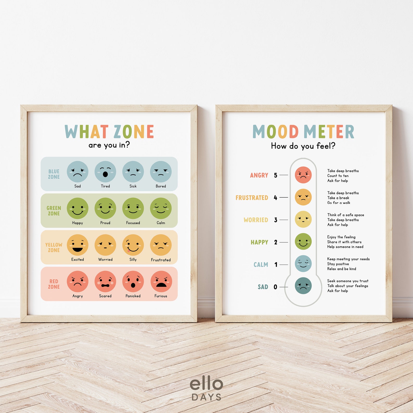 Mood Sign Therapy Emotions Feelings Poster Bundle, Zones Regulation, Breathing ...