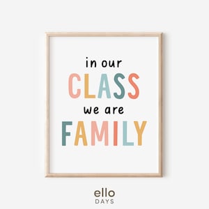 In Our Class sind wir eine Familie Wanddruck - Muted, Klassenzimmer-Familienposter, Vorschul-Wanddekoration, Kindertagesstätten-Wandkunst, digitaler Download