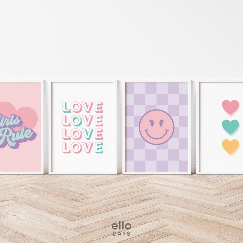 Girl Room Decor Posters Gallery Wall Set of 4, Toddler Girl Playroom ...