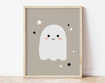 Halloween Cute Ghost Printable Wall Art Neutral | Boho Halloween Print Decor | Kids Room Playroom Nursery Poster | Home Decor Digital Print