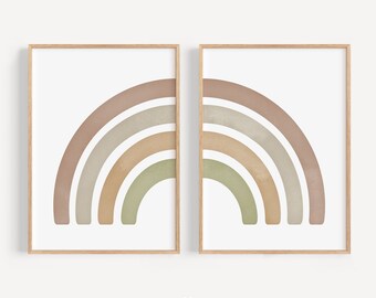 Regenboog wanddecoratie posterset, neutrale babykwekerij printbundel, kinderkamer klaslokaal speelkamer decor, digitale download