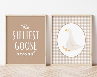 Silly Goose Wall Art Silliest Goose Prints Set, Neutral Nursery Wall Decor, Farmhouse Baby Room Posters