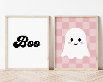 Süßer Geist Pink Halloween Dekor Wandkunst, Pastell Halloween Poster Drucke, Boo druckbare Halloween Dekoration