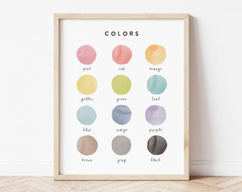 Rainbow Colors Printable Wall Art Poster | Colorful Watercolor Style Digital Print | Kids Room Playroom Homeschool Classroom Decoration